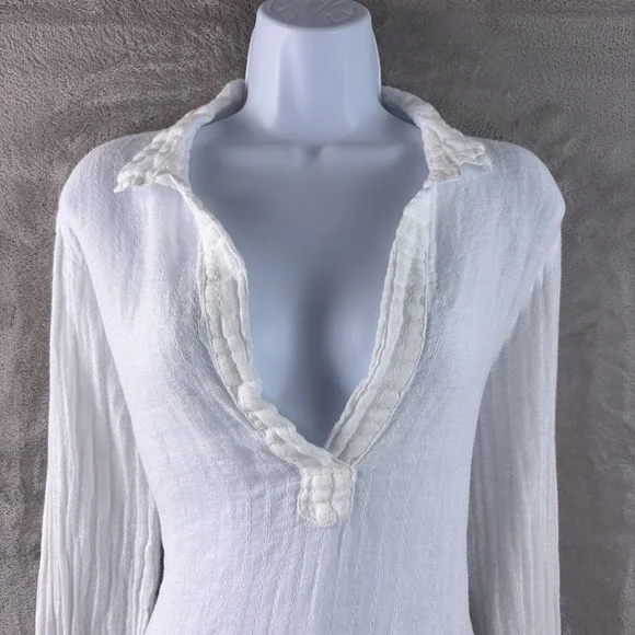 CP Shades Blouse Womens Size Small White Linen Gauze Sheer Relaxed Boho - Picture 3 of 9